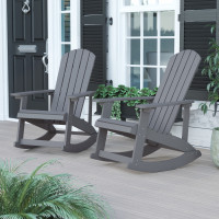 Flash Furniture JJ-C14705-GY-2-GG Savannah All-Weather Poly Resin Wood Adirondack Rocking Chair with Rust Resistant Stainless Steel Hardware in Gray - Set of 2